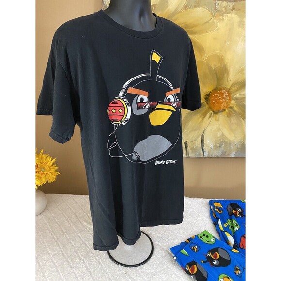 Angry Birds 2009 Black Graphic Print Shirt An Blue Pajama Pants Set Size L - Picture 5 of 16